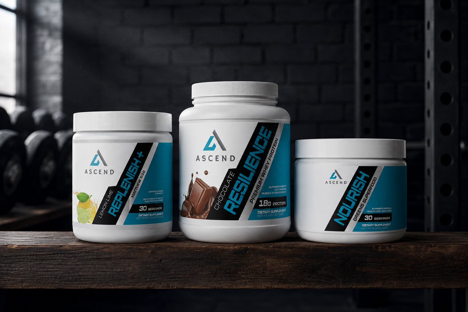 Replenish Plus with the Ascend line on the gym table